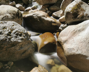 Silky Water Stream Brook River Runs over River Rocks