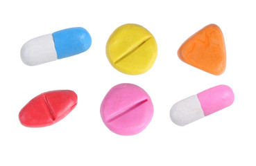 miniature blue drug model from japanese clay on white background