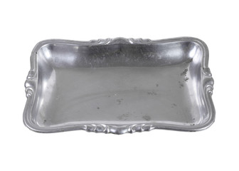 vintage rectangular silver tray on white backgrounds