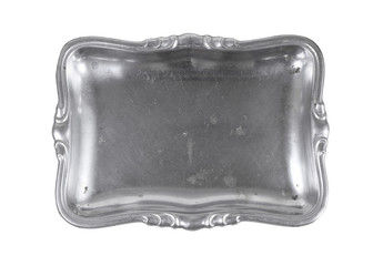 vintage rectangular silver tray on white backgrounds
