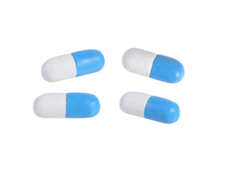 miniature blue drug model from japanese clay on white background