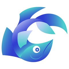 Vector Illustration of blue fish on a white background. It can be used for the logo, icon, decoration for brochure, print on clothes, cover, card. Seafood business concept.