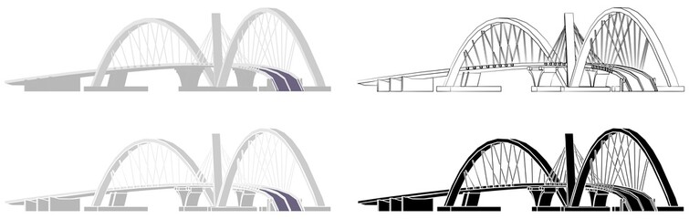Juscelino Kubitschek Bridge skyline colored and outline only
