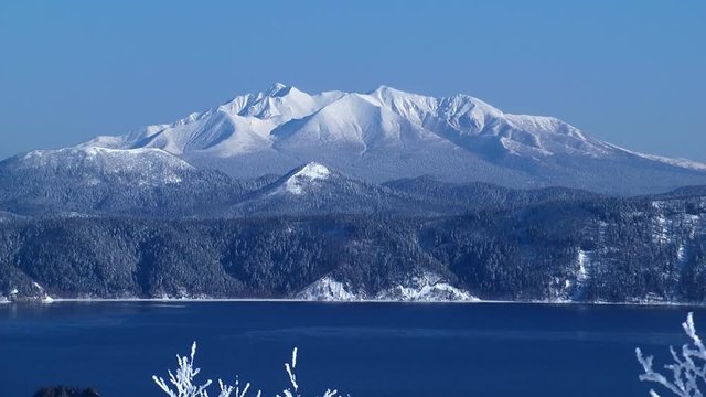 Lake Mashu and Mount Shari in winter, Teshikaga, Hokkaido, Japan