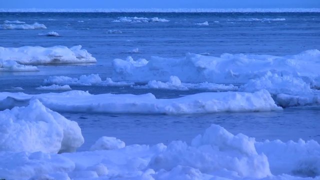Ice floe in Sea of Okhotsk in winter, Betsukai, Hokkaido, Japan