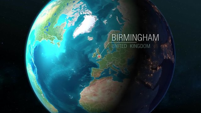 United Kingdom - Birmingham - Zooming from space to earth