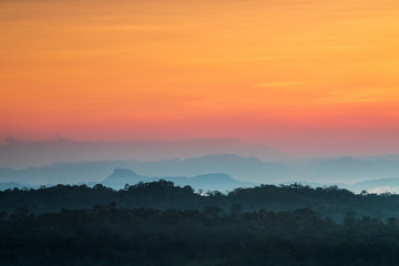 Beautiful sunrise in the Phu Lang ka national park, Nakhonphanom province, Thailand.