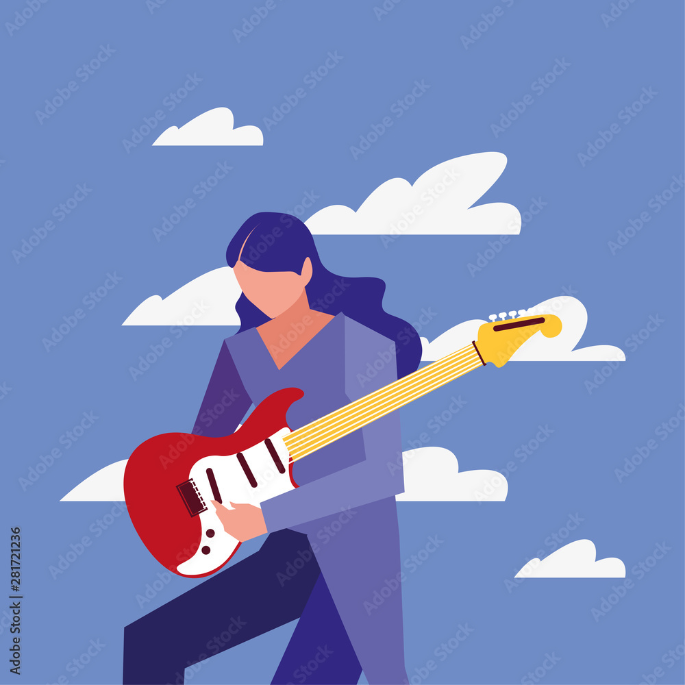 Wall mural musician man electric guitar playing