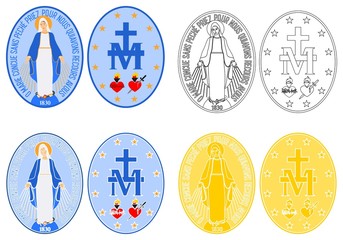 Our Lady of Grace medal colored and outline - obrazy, fototapety, plakaty
