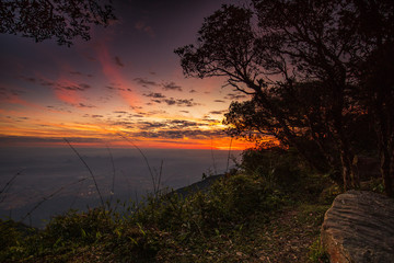 Beautiful sunrise on Phu Luang wildlife sanctuary, Loei province, Thailand.