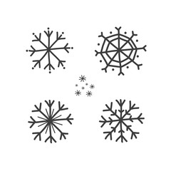 A set of snowflakes in the style of doodle. Vector illustration by hand.