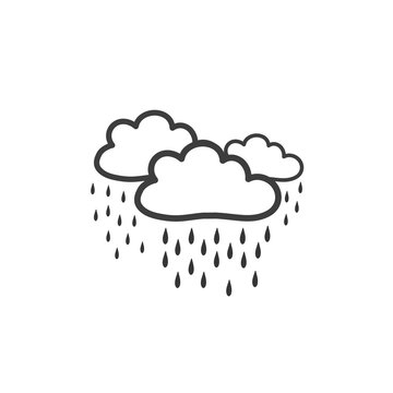 Picture of clouds with heavy rain. Symbol of the weather. Vector drawing by hand in the style of a doodle.