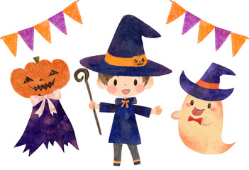 ハロウィン　子供　カボチャ　お化け