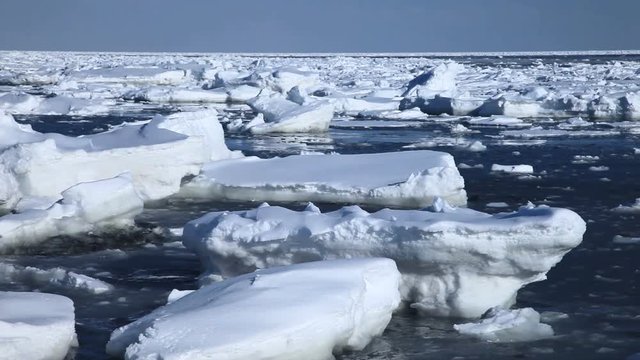 View of ice floe on sea, Betsukai, Hokkaido, Japan