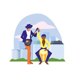 two male musicians musical instruments