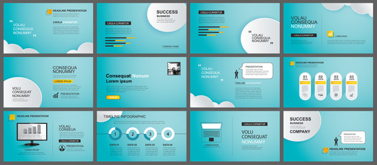 Presentation and slide layout background. Design blue sky and clouds template. Use for business annual report, flyer, marketing, leaflet, advertising, brochure, modern style.