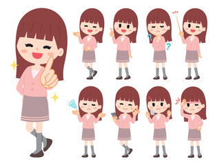 Illustration of young woman whole body set