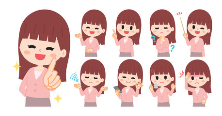 Fototapeta premium Illustration of young woman upper body set
