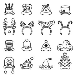 Set Christmas carnivals caps. Santa Claus hat set isolated. Line style stock vector.