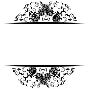 Silhouette of black white flower frame, ornament wallpaper of card. Vector