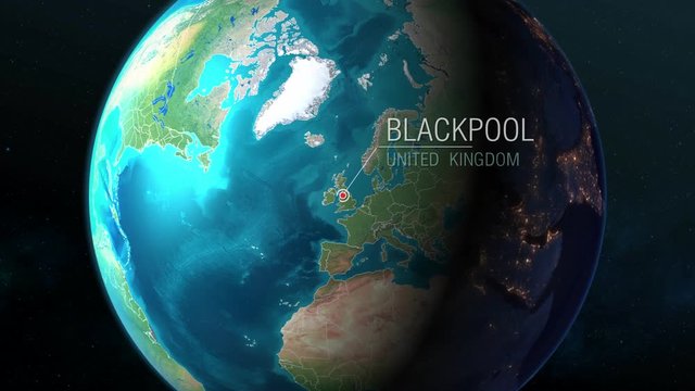 United Kingdom - Blackpool - Zooming from space to earth