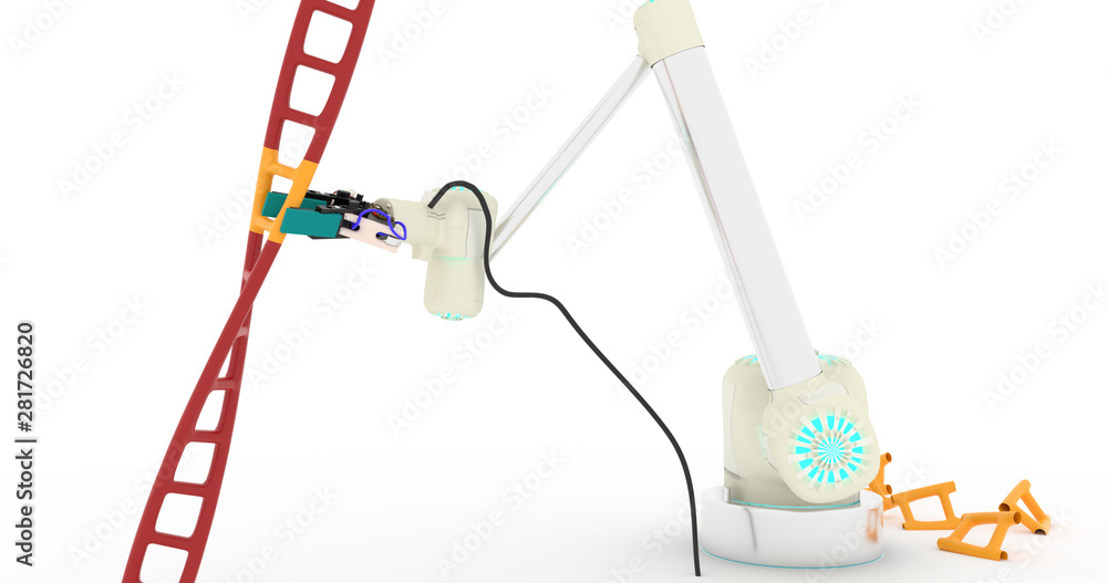 Poster robot arm building dna structure crispr concept gene editing robotic laboratory dna kit extraction f