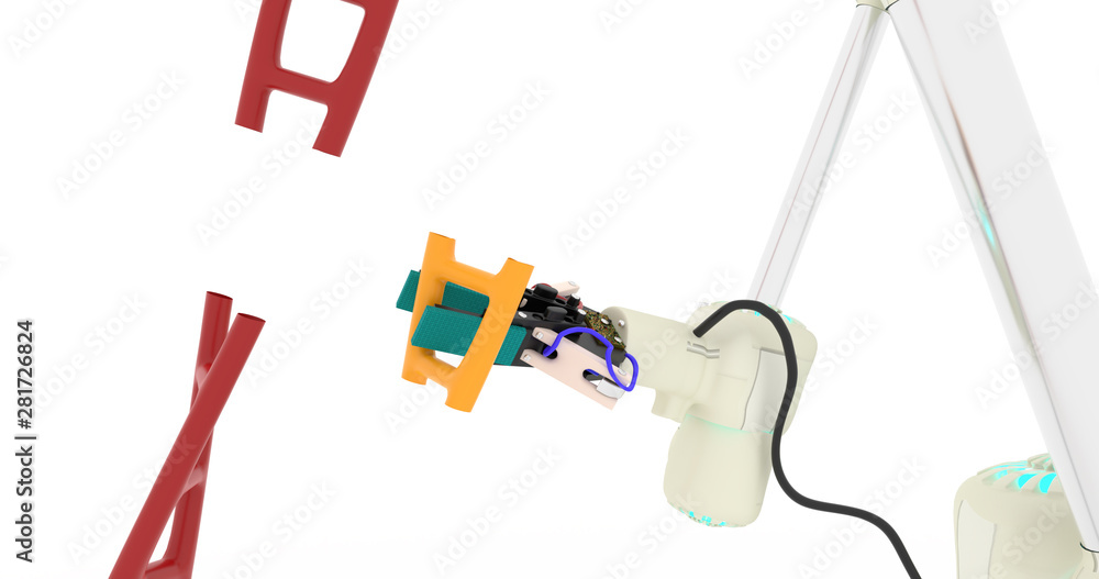 Poster robot arm building dna structure crispr concept gene editing robotic laboratory dna kit extraction f