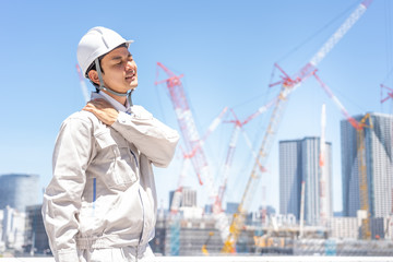 asian engineer worker working in construction site