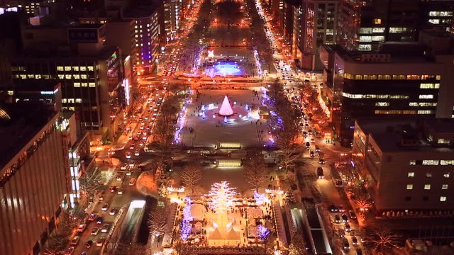 Sapporo at night during Christmas, Hokkaido, Japan