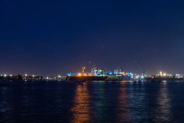 Industrial sea port of Lamchabang at night. Thailand