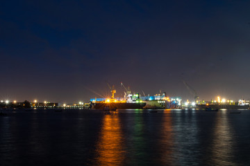 Industrial sea port of Lamchabang at night. Thailand