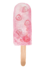 Beautiful watercolor hand drawn strawberry popsicle isolated on white background