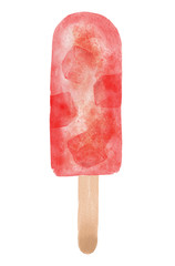 Hand drawn watercolor berry popsicle isolated on white. Light sketch for food design.