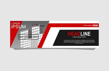 Fototapeta premium Red abstract corporate business banner template, horizontal advertising business banner layout template 
