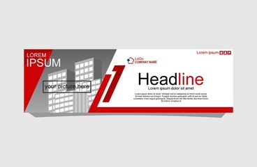 Red abstract corporate business banner template, horizontal advertising business banner layout template 