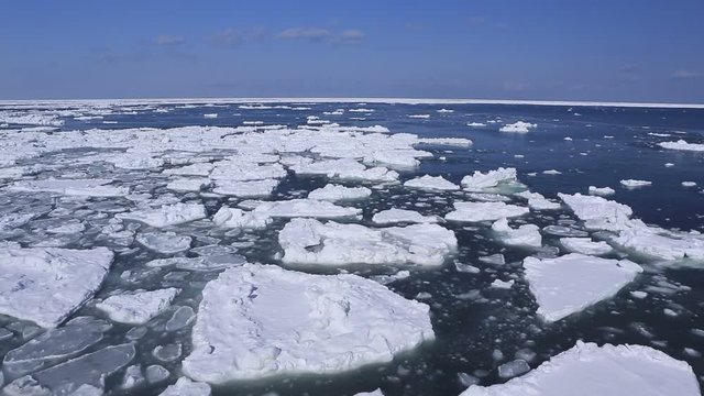 Lockdown shot of ice floe on sea, Nemuro, Hokkaido