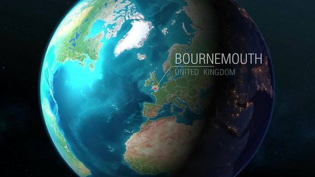 United Kingdom - Bournemouth - Zooming from space to earth