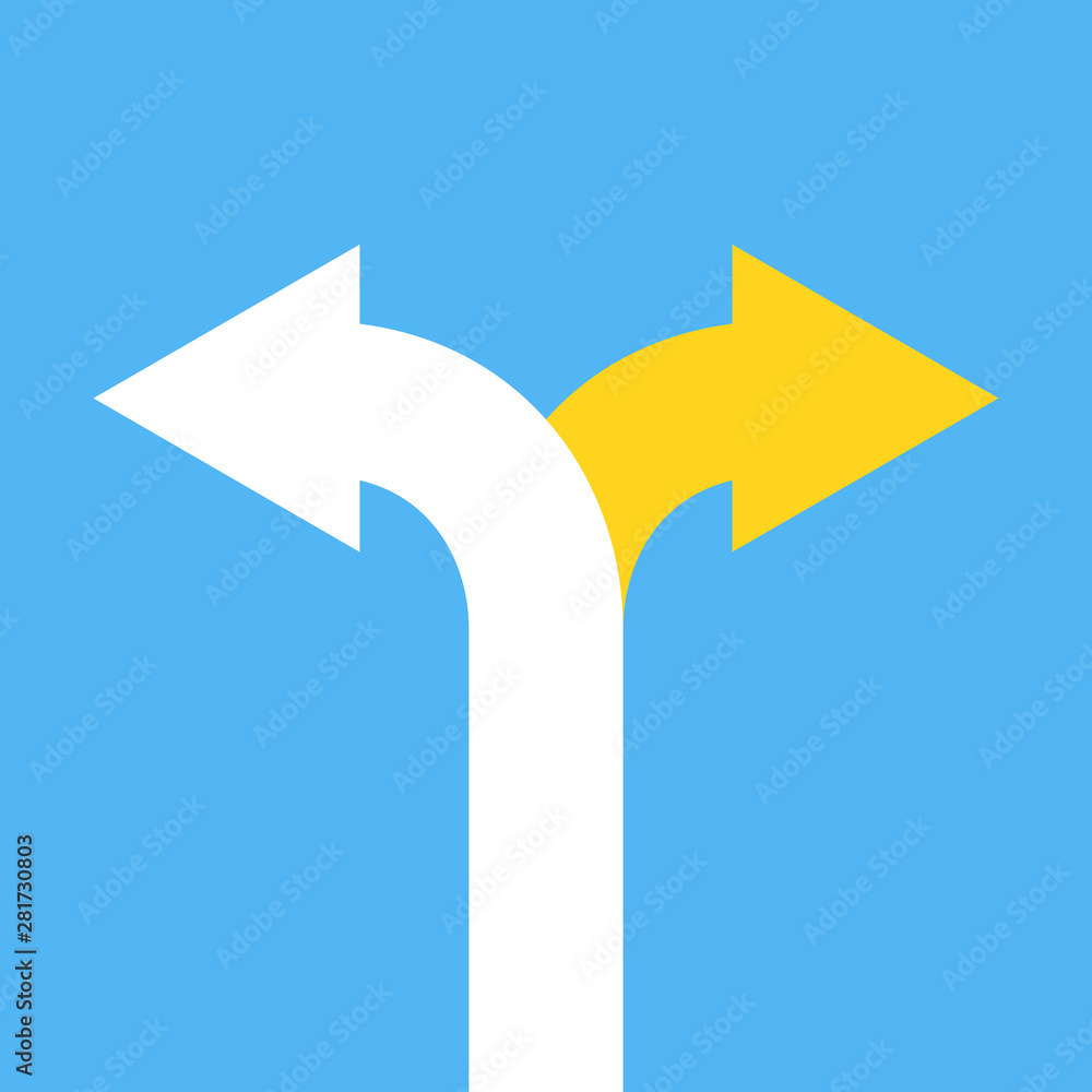 Poster two arrows pointing in different directions. choice the way concept. vector illustration.