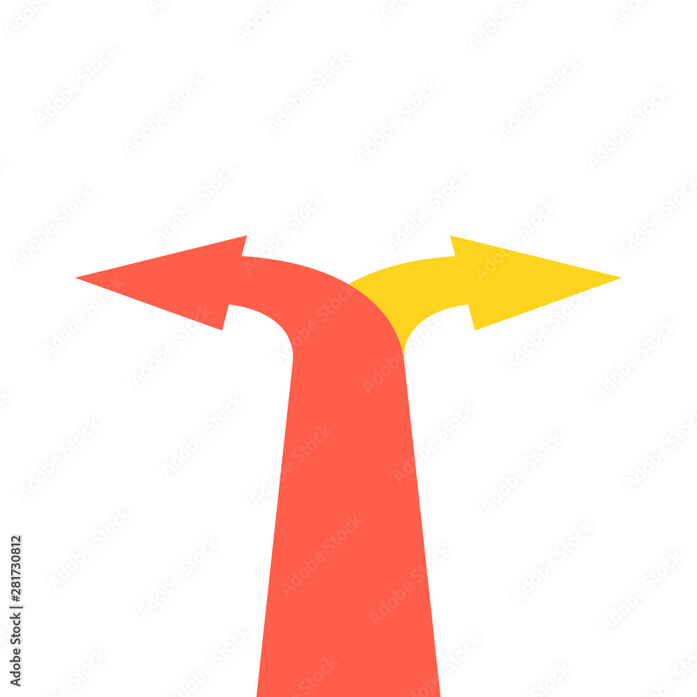 Poster two arrows pointing in different directions. choice the way concept. vector illustration.