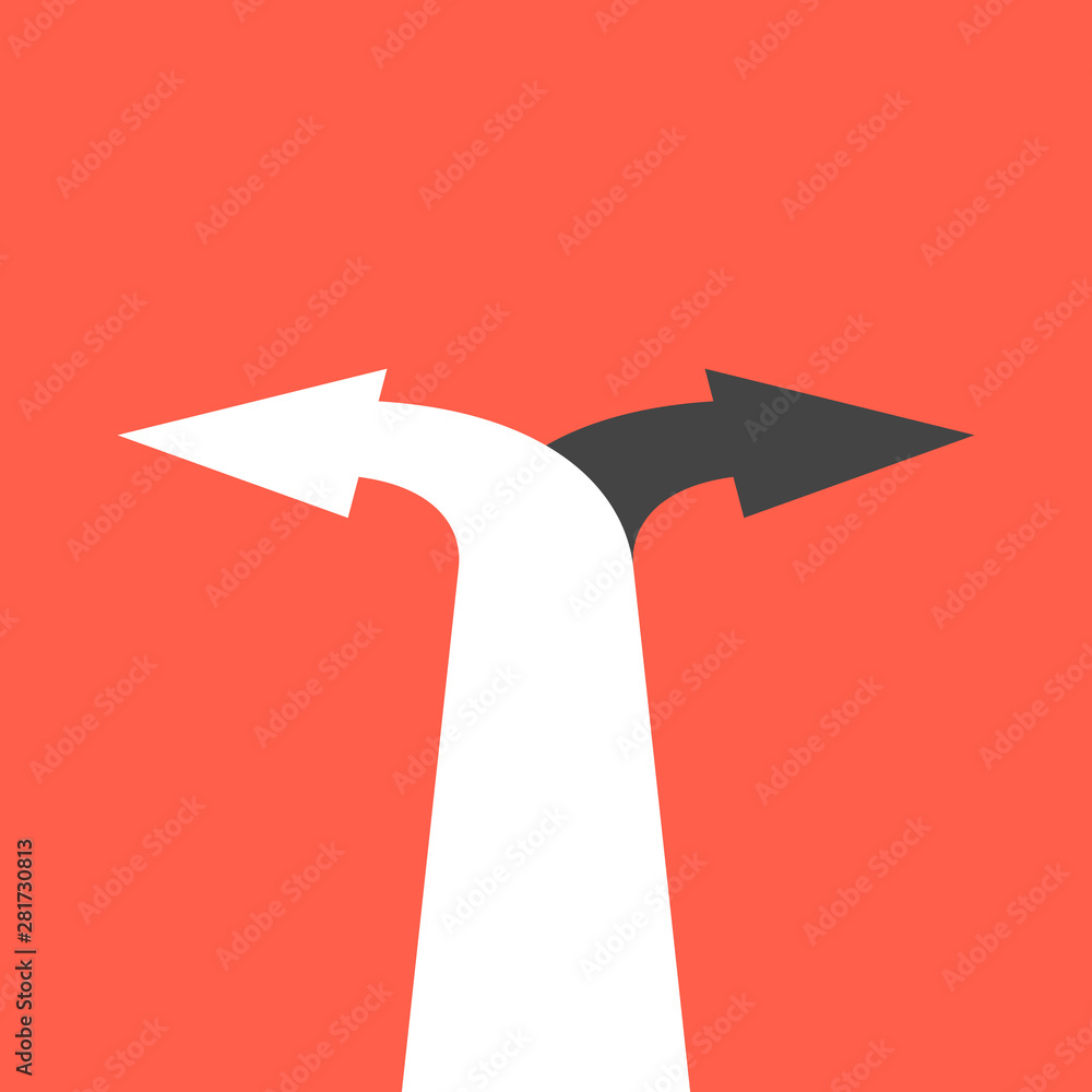 Poster two arrows pointing in different directions. choice the way concept. vector illustration.