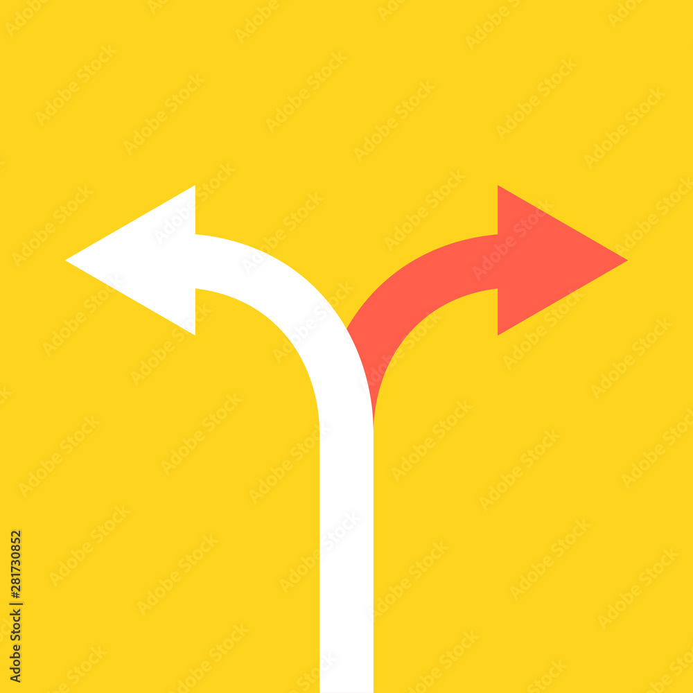Poster two arrows pointing in different directions. choice the way concept. vector illustration.