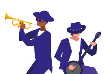 two male musicians musical instruments