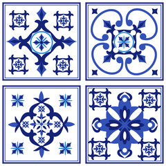 Azulejos portuguese traditional ornamental tile set