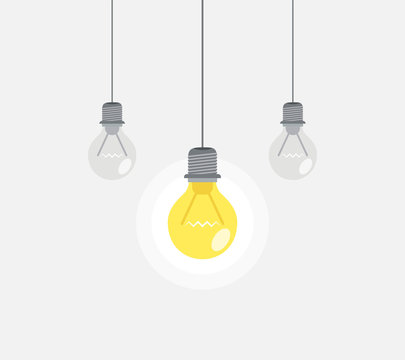 Bright idea and insight concept with light bulb. Vector illustration.