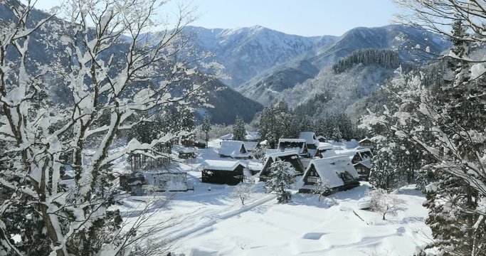 High angle view of&nbsp;Ainokura&nbsp;village&nbsp;in winter, Japan