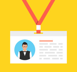 Identification card for man. Personal badge for man. Flat vector illustration.