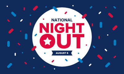 National Night Out. Community-police awareness-raising campaign in the United States. Celebrated annual in August. Partnership event. Poster, greeting card, banner and background. Vector illustration