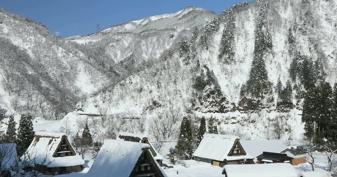 Tilt down of Suganuma village&nbsp;in winter, Japan