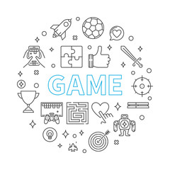 Game vector round concept minimal illustration in thin line style