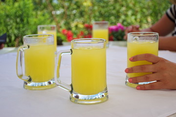 Limonade on the table in the backyard